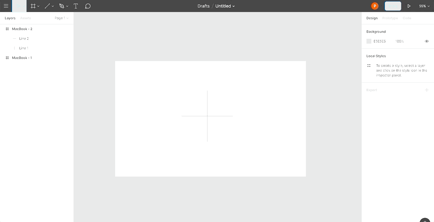 A GIF showcasing an example of Union Selection in Figma. Here, we are creating plus and close icons using Union.