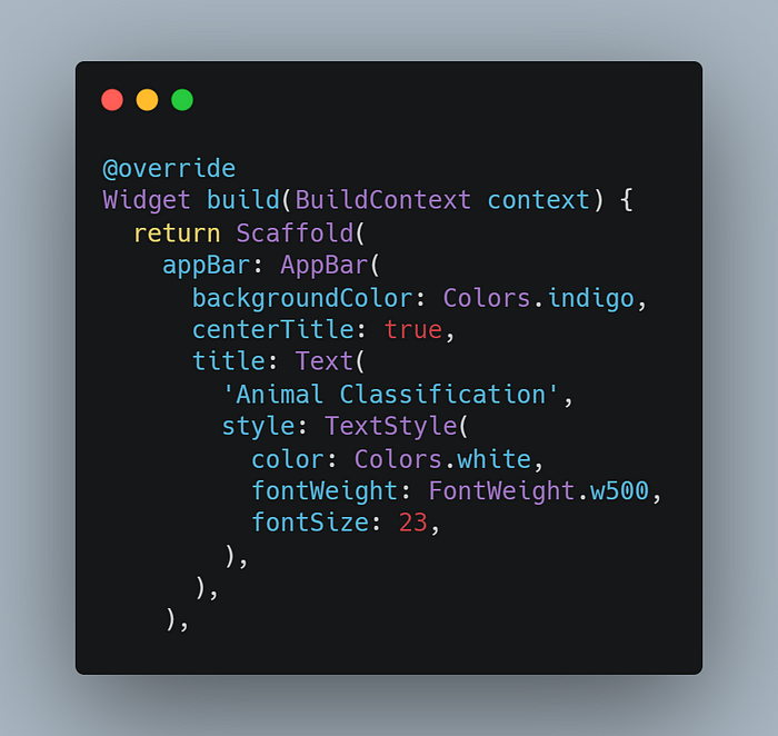Code: AppBar of homepage in lib/home.dart