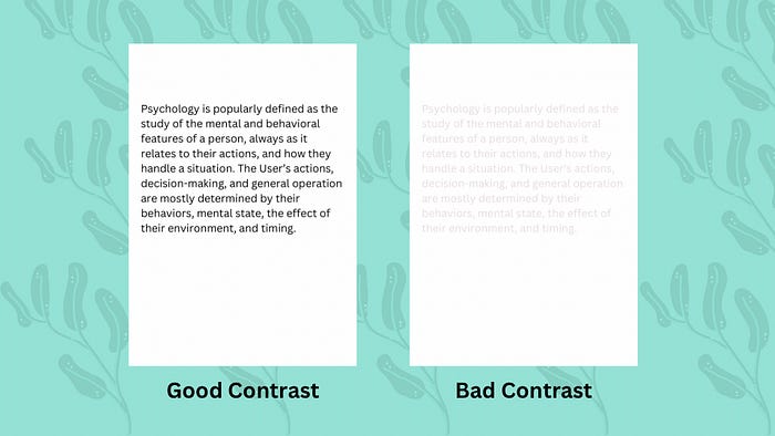 A page with good contrast and one with a bad contrast compared