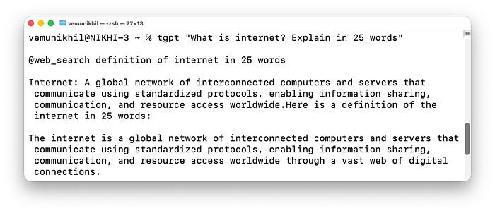Using tgpt in macOS Terminal