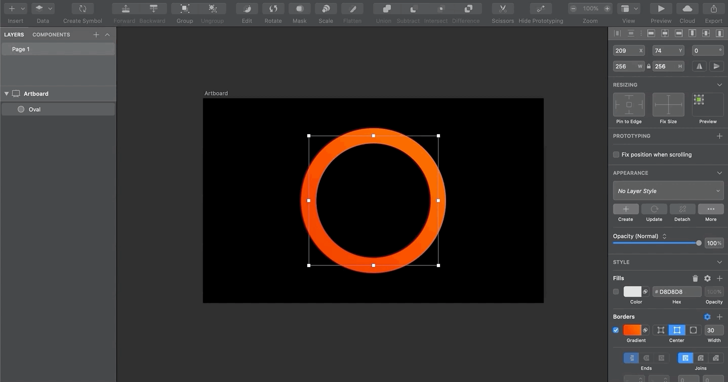 A GIF describing how to create Apple Watch rings in Sketch.