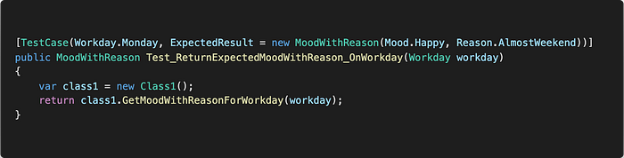 Using MoodWithReason as the TestCase ExpectedResult type