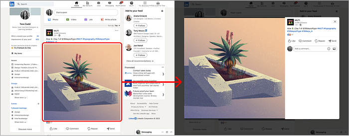 LinkedIn: Card arrow to Modal