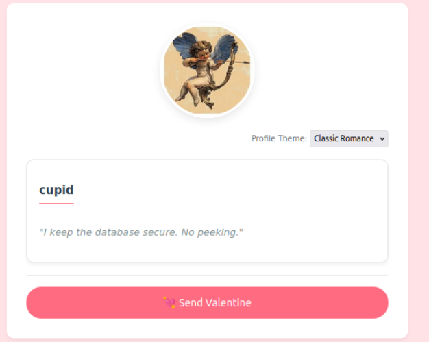 cupids profile stating “i keep the database secure”
