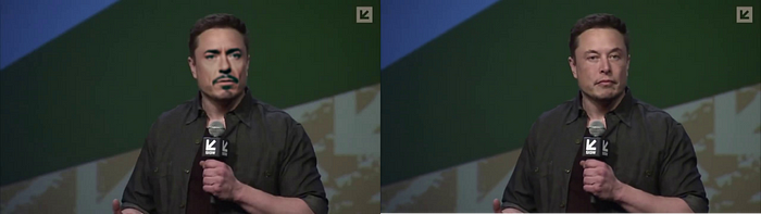 A fake frame (left) and the original frame (right)