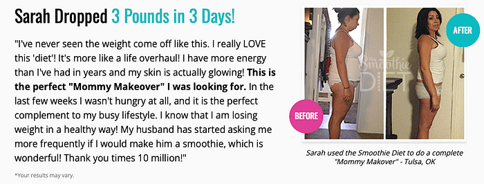 Sarah losing 3lbs in 3 days, A before & after photo