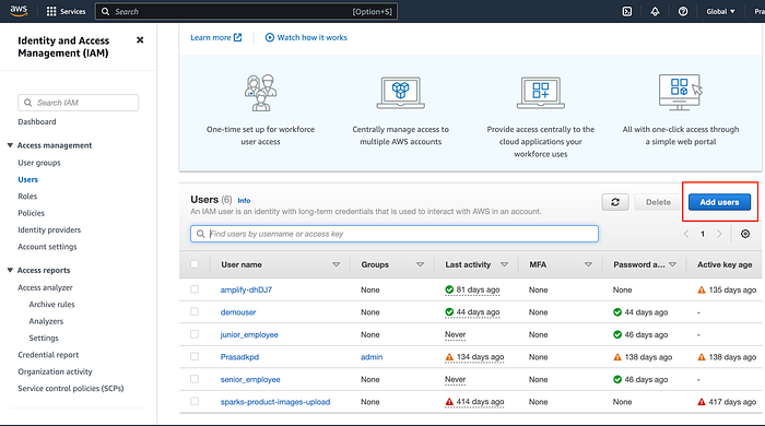 User list in IAM
