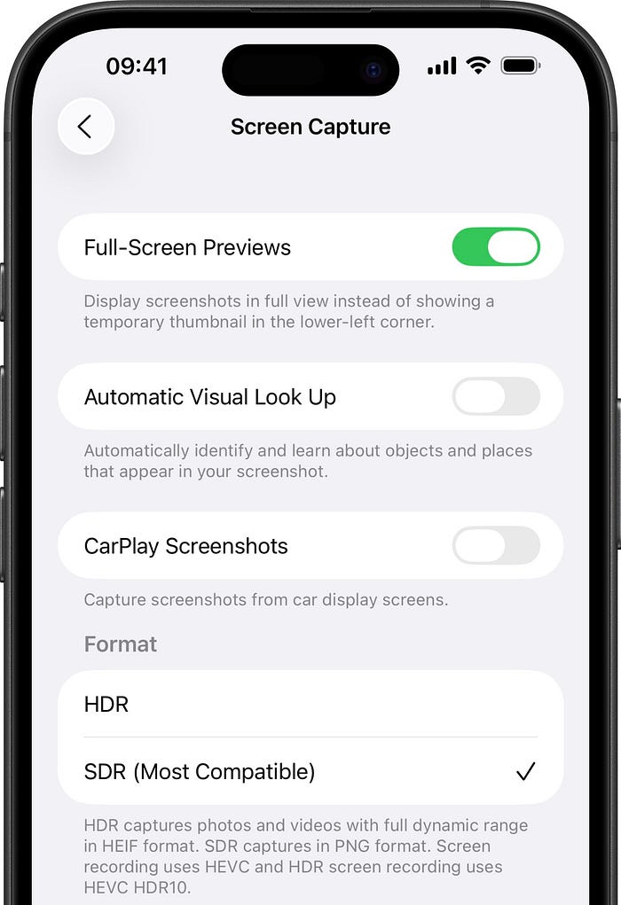 Screen Capture menu in iOS 26
