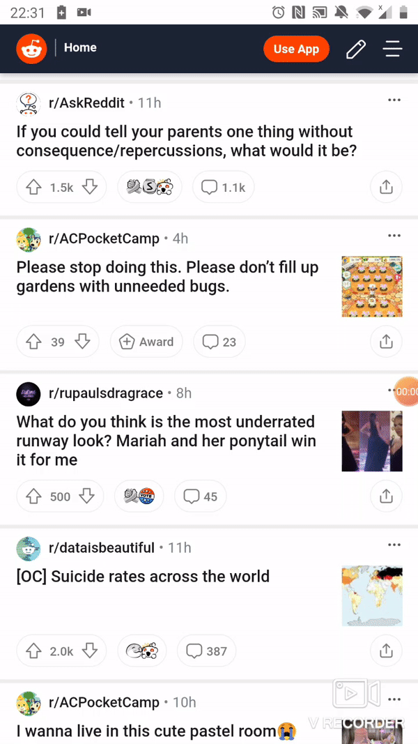 Screen Capture of Disguised Ads in Reddit feed
