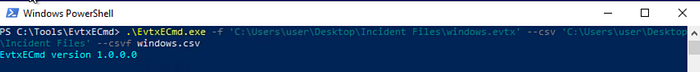 EvtxECmd.exe tool used to convert windows.evtx into windows.csv.