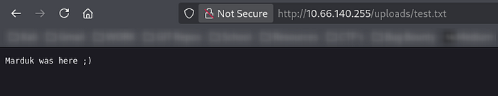 contents of test.txt in browser