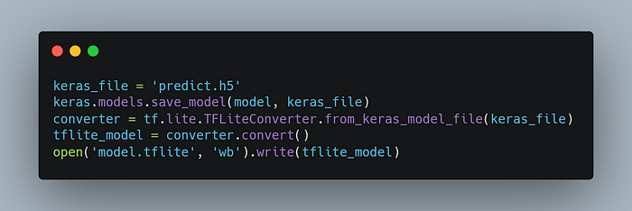 Code Cell 8: Converting the Trained Neural Network Model into a Tensorflow Lite file