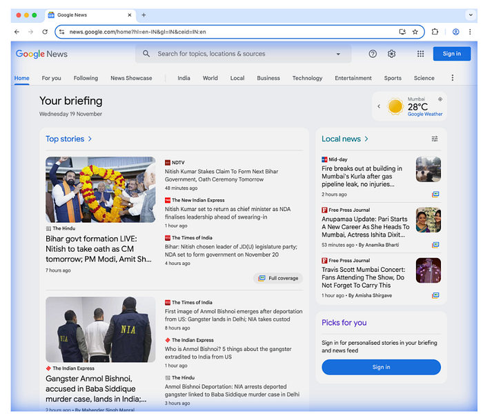 Agent 控制浏览器访问 Google News
