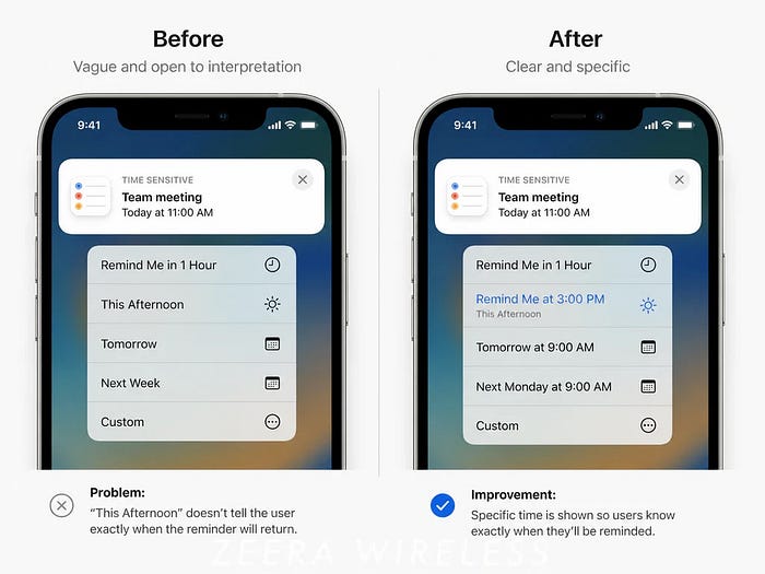 Reminders notification showing specific time when trying to snooze it to later in the day — iOS 26.5