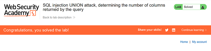 Image 7 — SQL Injection UNION Attack — Determining the Number of Columns Returned By Query