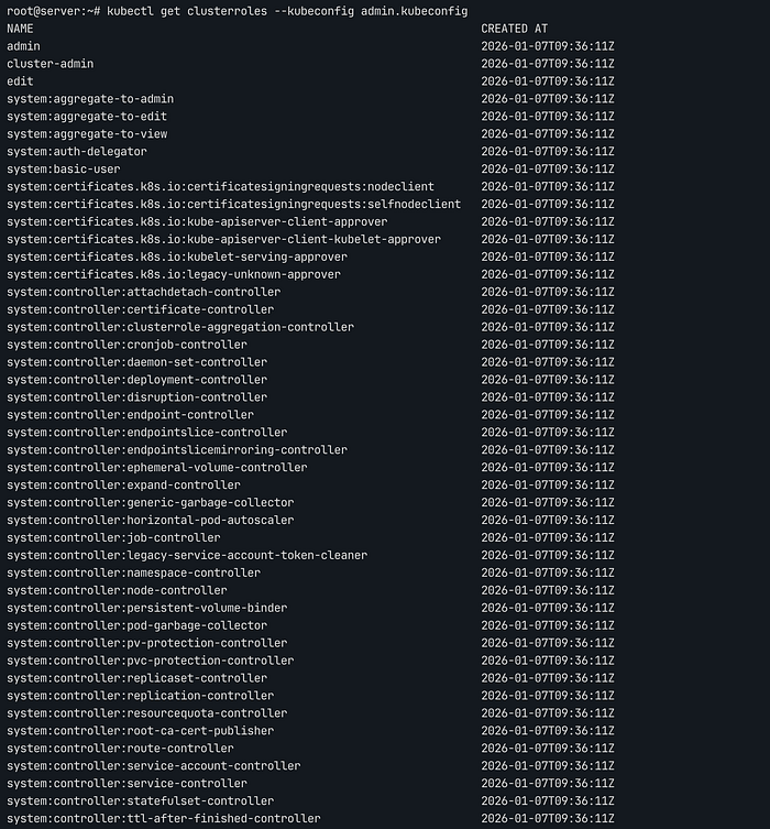 kubectl get clusterroles