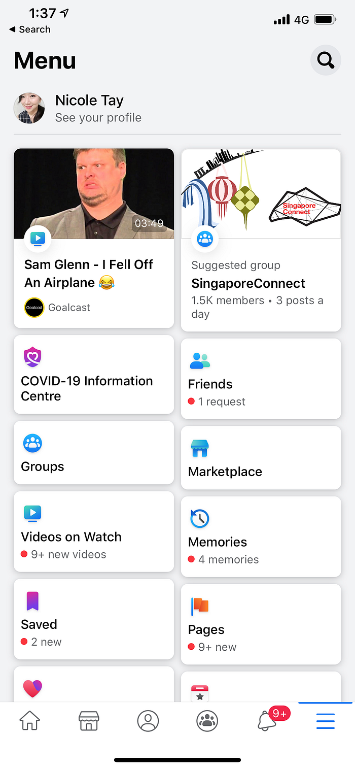 Facebook Menu