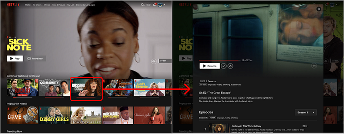 Netflix: Card arrow to Modal