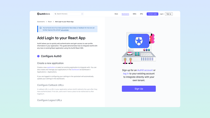 screenshot showing updated quickstart design