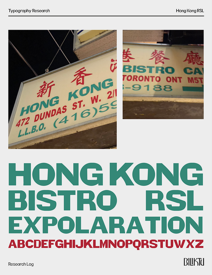 Two pictures of a restaurant sign, Hong Kong Bistro Cafe. A title, Hong Kong Bistro RSL Exploration and letters A-Z