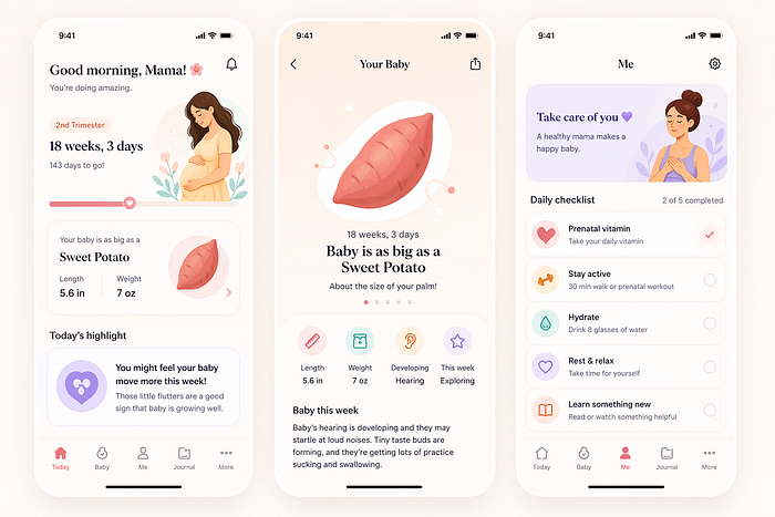 这个孕期APP界面虽然有点套路,和Dribbble热门作品大同小异,但质量已经很不错了