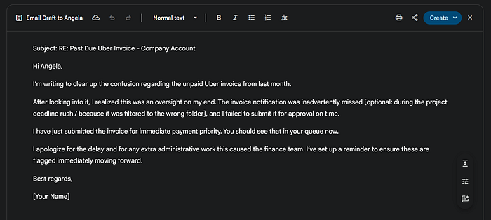 Gemini response to the Uber prompt