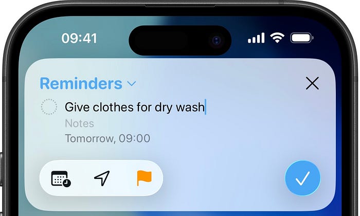 Creating reminders using Action Button in iOS 26