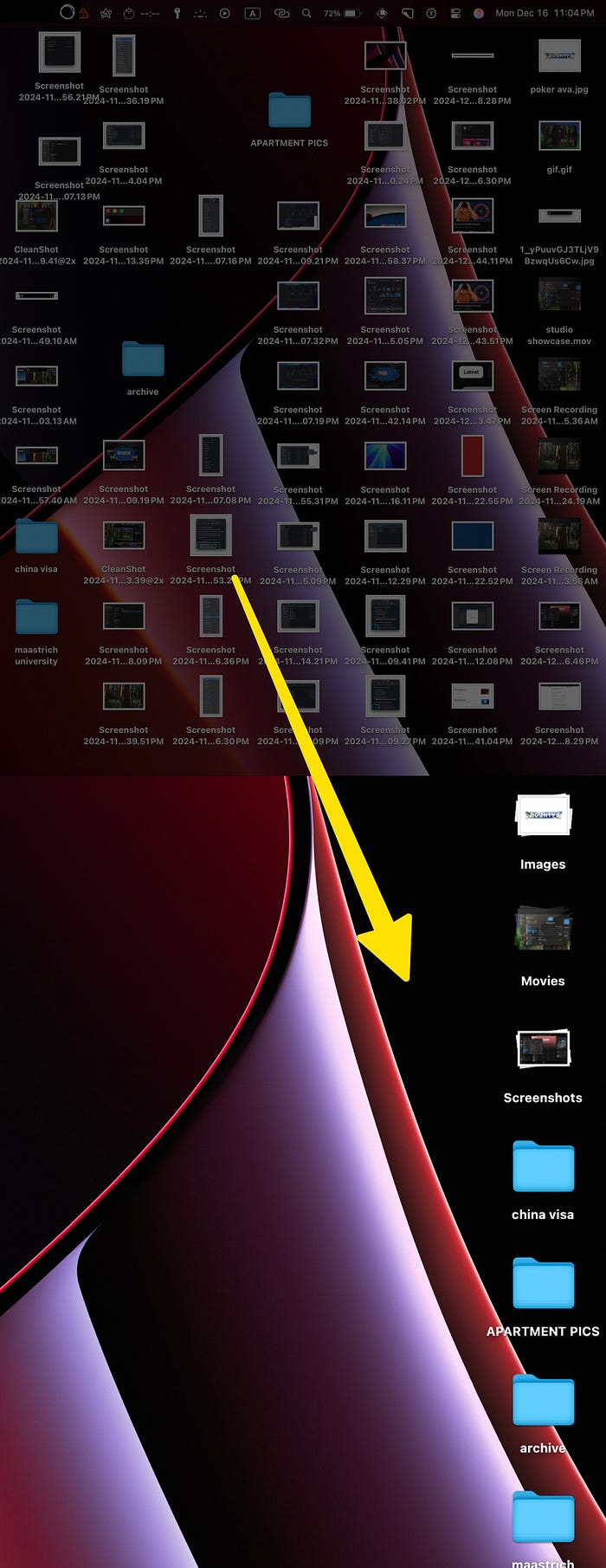 Desktop before and after using stacks