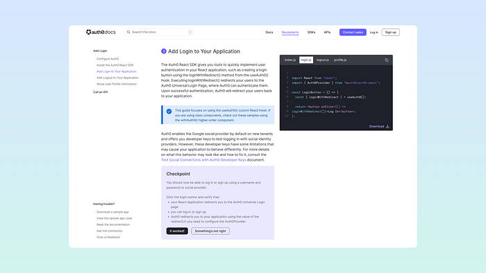 screenshot of redesigned Quickstart