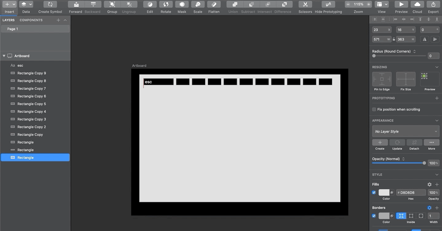 A GIF describing how to duplicate multiple times in Sketch.
