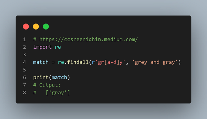 Regular expression example for character sets