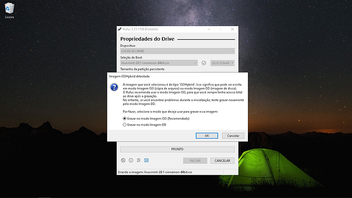 Tela do app Rufus — ISO Image