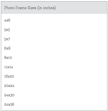 Common Picture Frame Sizes