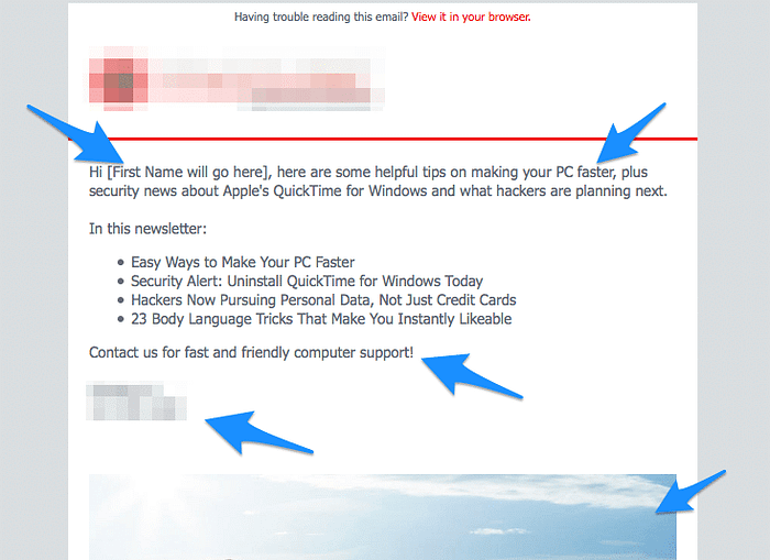 email copy example showing compelling opening sentence