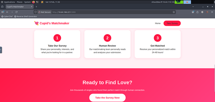 Second screenshot of the website. There is a login and take survey functionalities.
