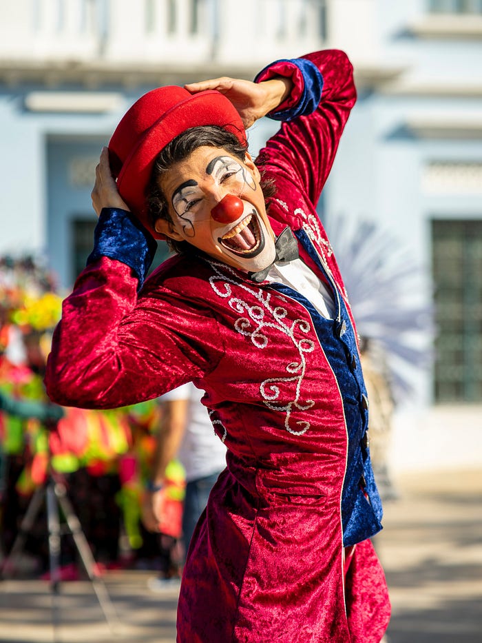 A Clown Smiling To The Camera