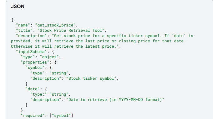 Sample MCP tool definition