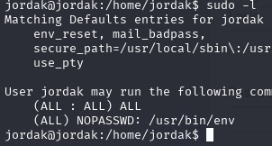 Sudo -l reveals the critical ‘env’ misconfiguration