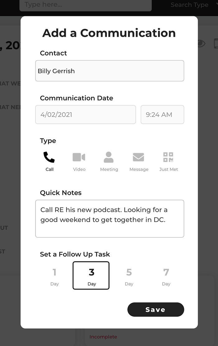 Communication logging form