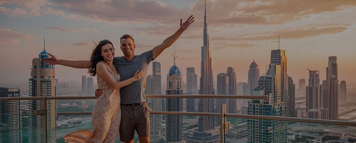 Couple enjoying Dubai skyline view — Dubai Travel Packages