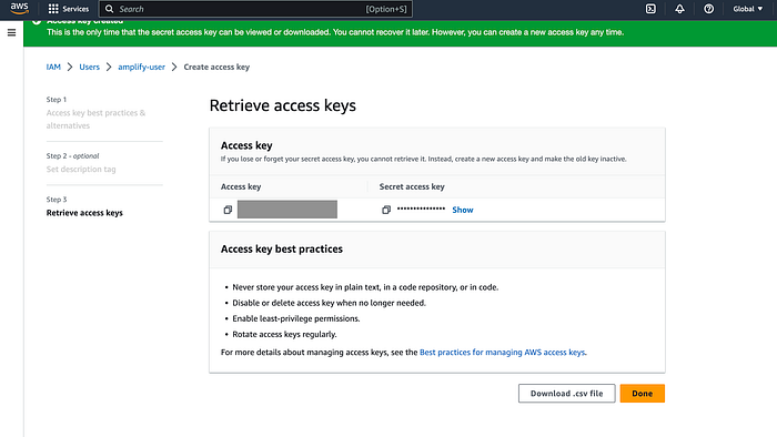 Get the access key of the IAM User