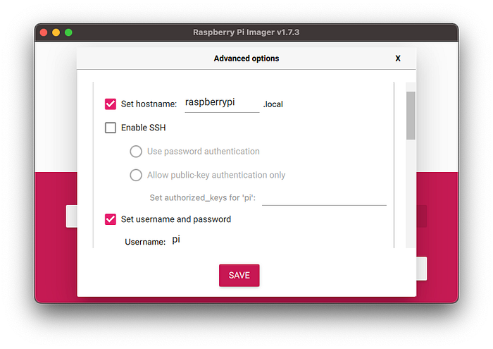 Screenshot of Advanced options panel