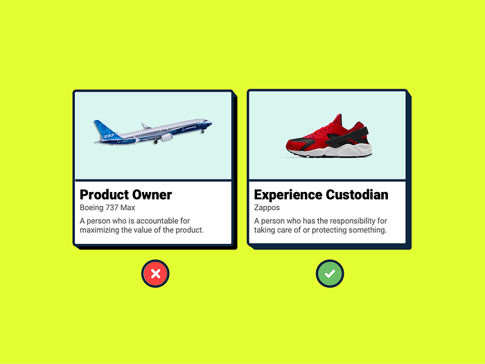 Boeing’s mishaps highlight the necessity of Experience Custodians, stressing the risks of prioritising short-term profits over safety. Zappos’ customer-centric approach inspired the role of custodians, which becomes crucial for exceptional user experience. The importance of putting customers before shareholders ensures sustainable success. (image source: Yeo)