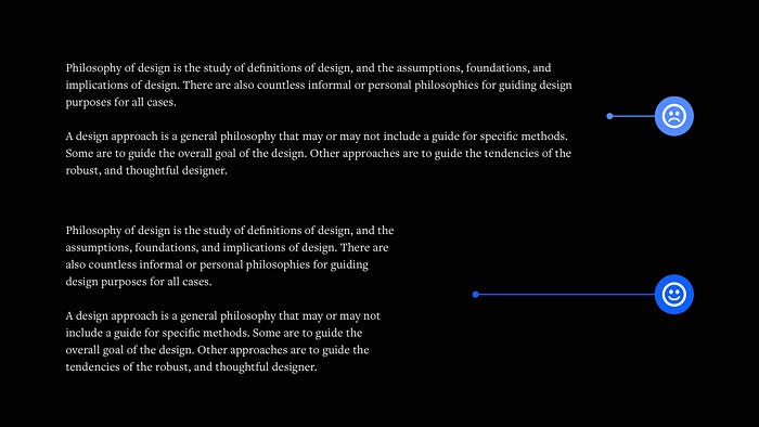 Two design examples. One with paragraphs that are too long in line length, and the other with a more suitable line length