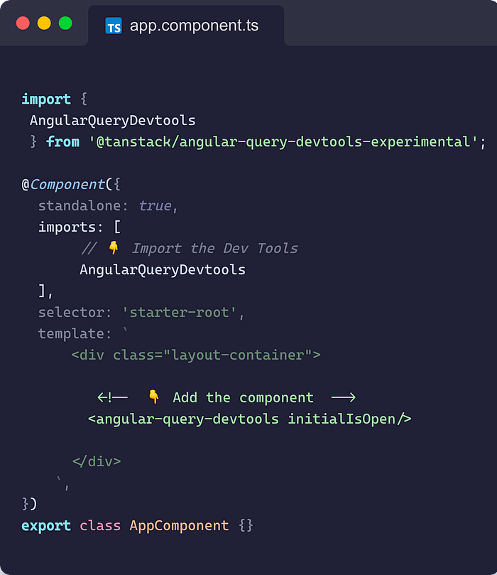 Code snippet showing how to add the Developer tools