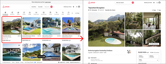 Airbnb: card grid arrow to full page