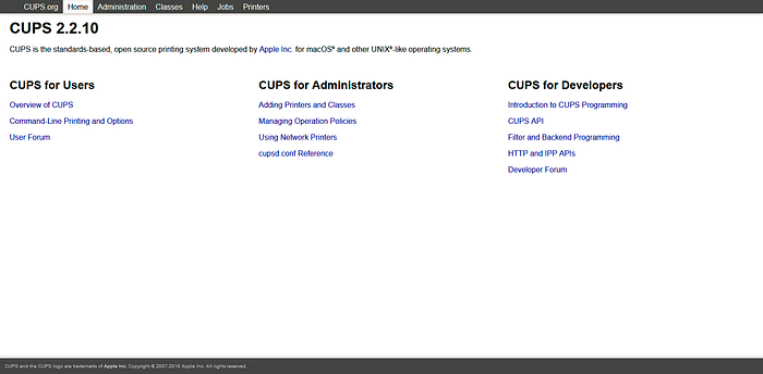 CUPS Server Homepage