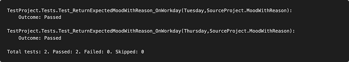 Output of using MoodWithReasons TestCaseSource