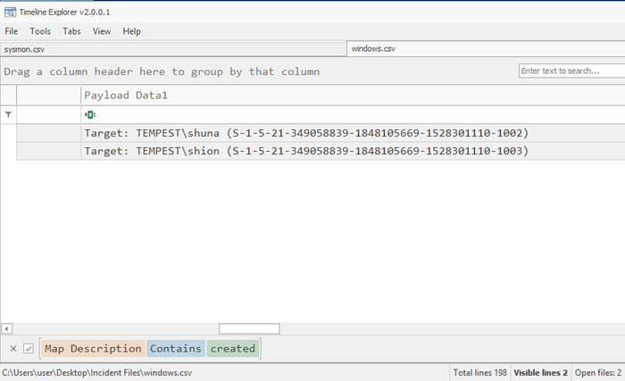 2 account creation events for shuna and shion, in Windows event logs.