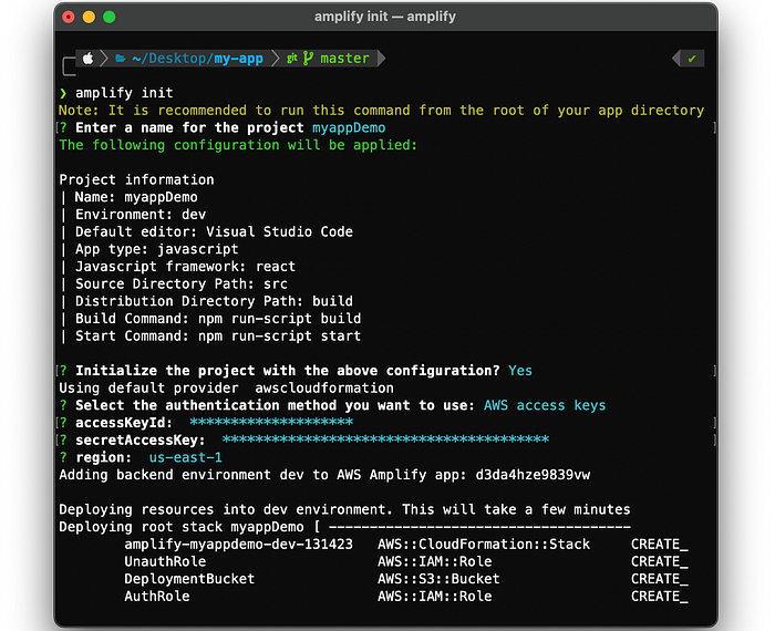 initialize Amplify in the React app